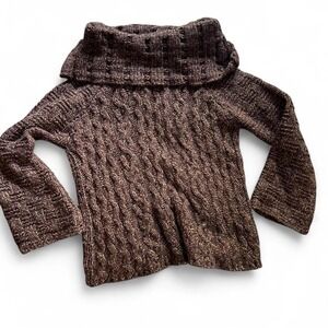 Silvia Novelli Women Cable Knit Cowl Neck Sweater Metallic Gold Brown Italy‎ L